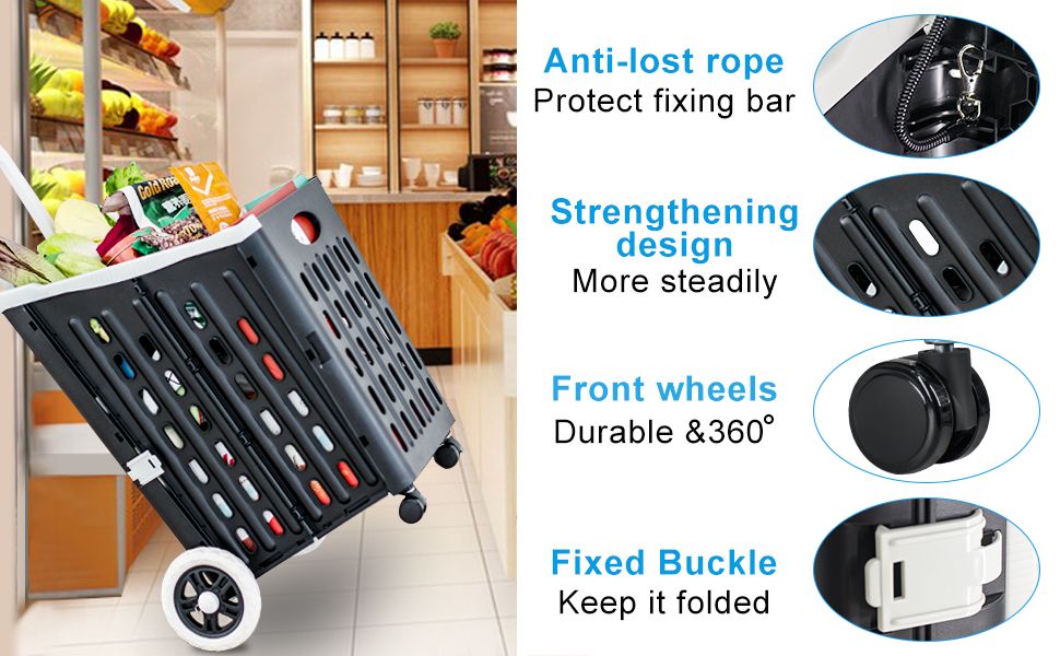 Foldable Rolling Crate with Wheels Collapsible Basket