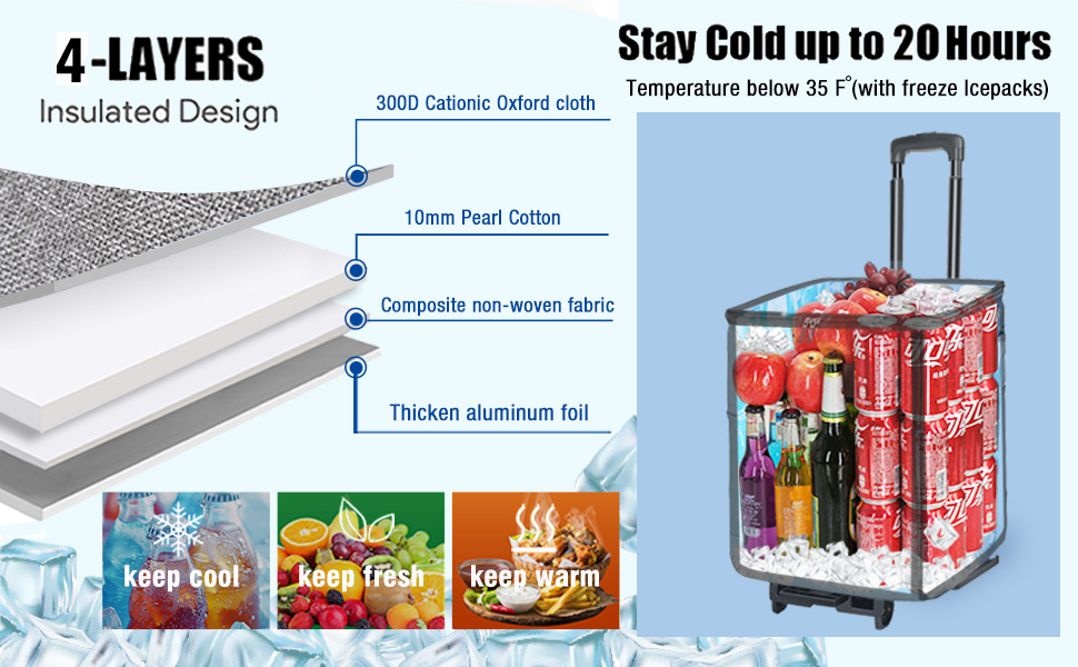 Insulated Collapsible Rolling Compact Cooler Smart Cart