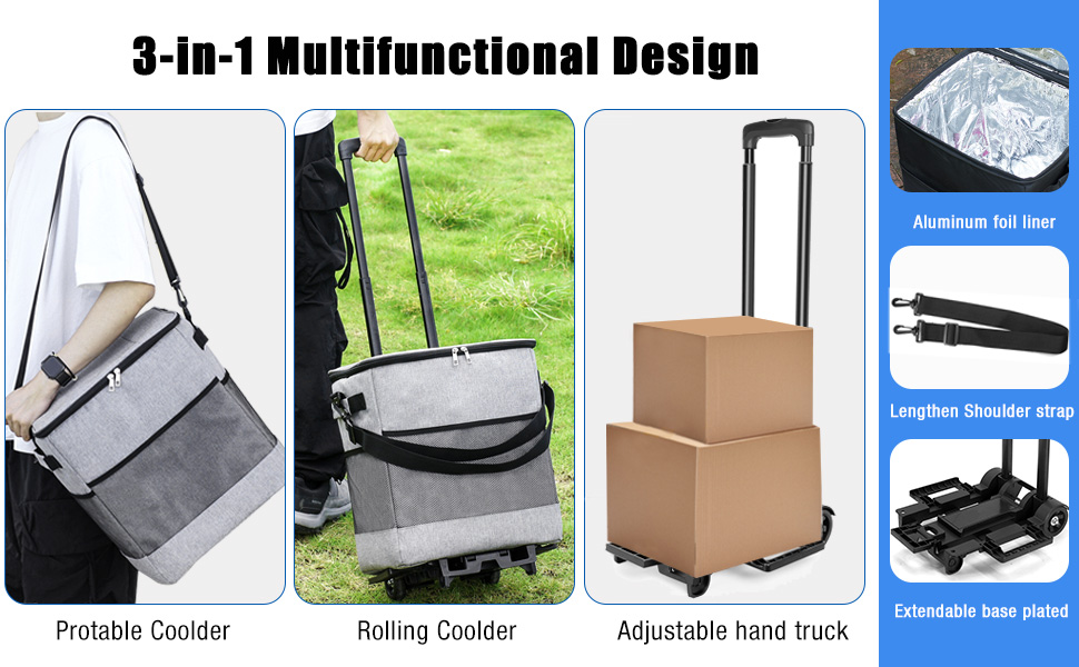 Insulated Collapsible Rolling Compact Cooler Smart Cart