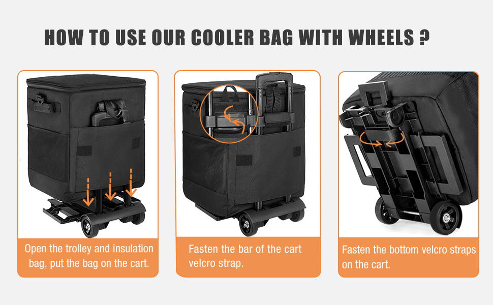 Collapsible Rolling Insulated Cooler Bag with Wheels