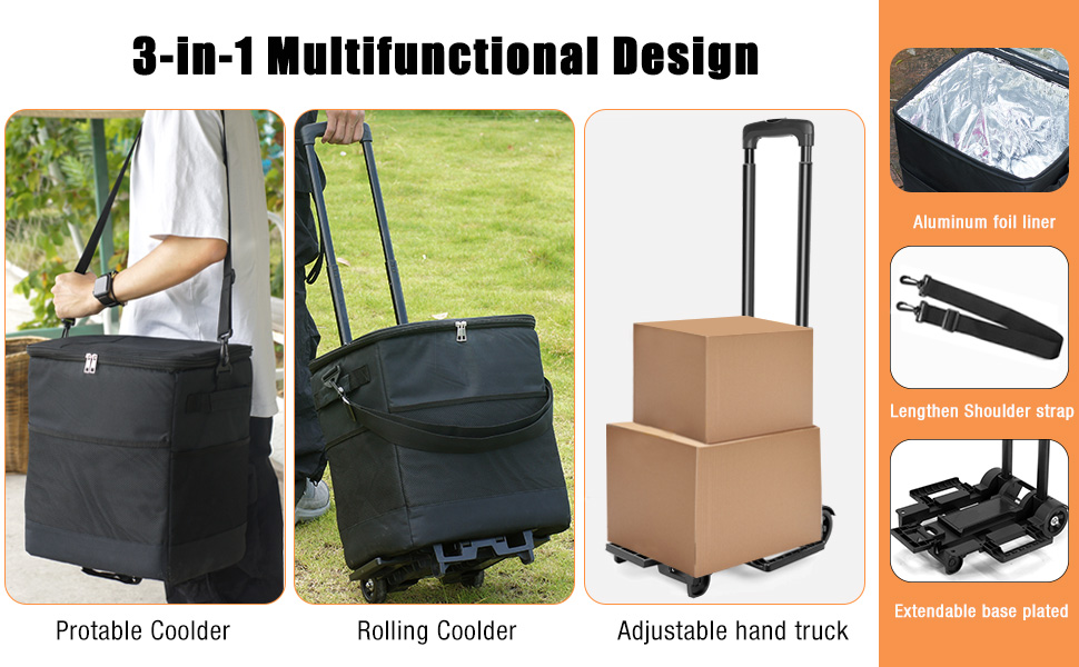 Collapsible Rolling Insulated Cooler Bag with Wheels