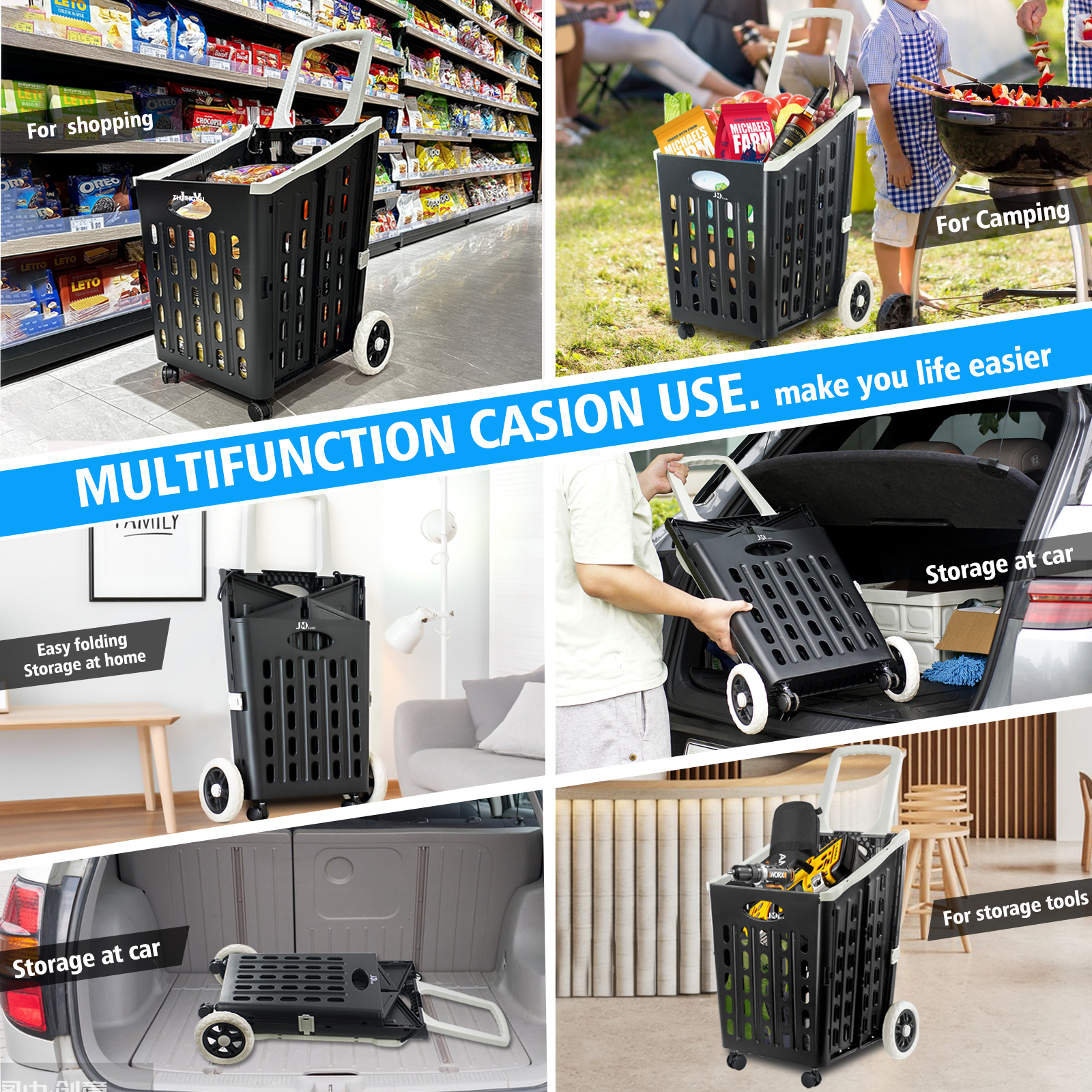  Easily Collapsible and Portable Grocery Shopping Cart