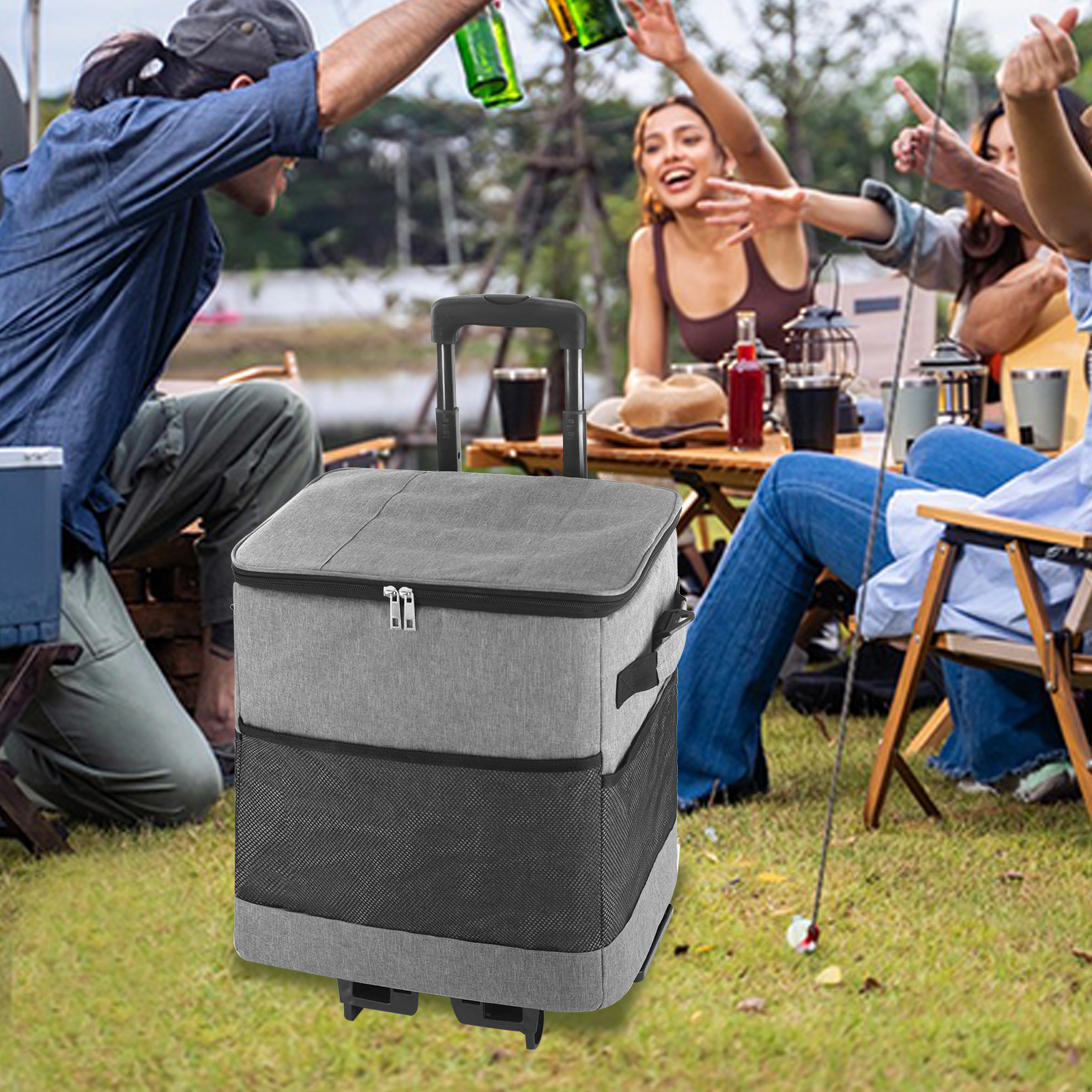 Collapsible Rolling  Insulated  Cooler Bag with Wheels